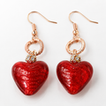 Murano stiklo rankų darbo auskarai „Red Heart“