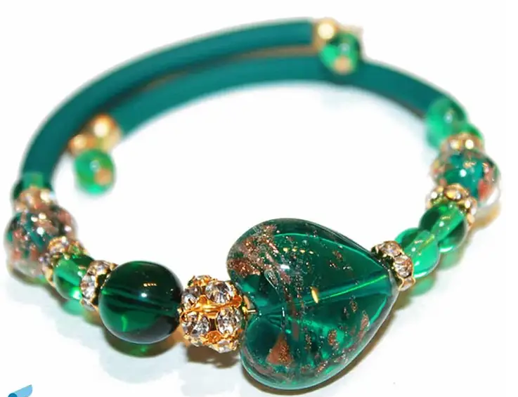 Murano stiklo rankų darbo apyrankė „Emerald Heart“
