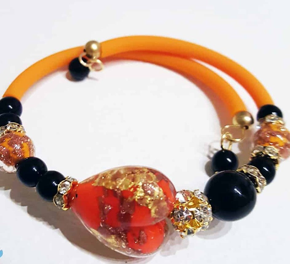 Murano stiklo rankų darbo apyrankė „Orange Gold“